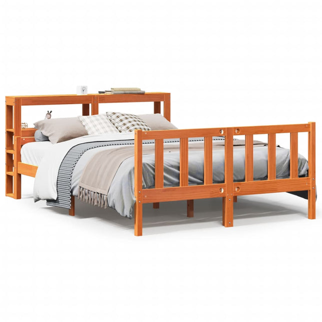sengeramme med sengegavl 150x200 cm massivt fyrretræ gyldenbrun