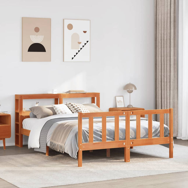 sengeramme med sengegavl 150x200 cm massivt fyrretræ gyldenbrun
