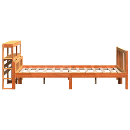 sengeramme med sengegavl 160x200 cm massivt fyrretræ gyldenbrun