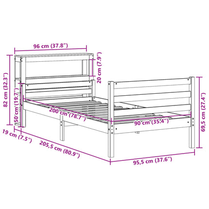 sengeramme med sengegavl 90x200 cm massivt fyrretræ