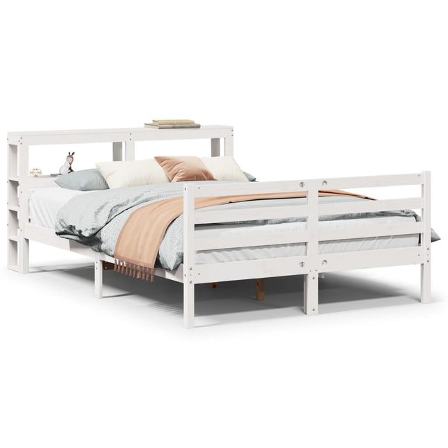 sengeramme med sengegavl 150x200 cm massivt fyrretræ hvid