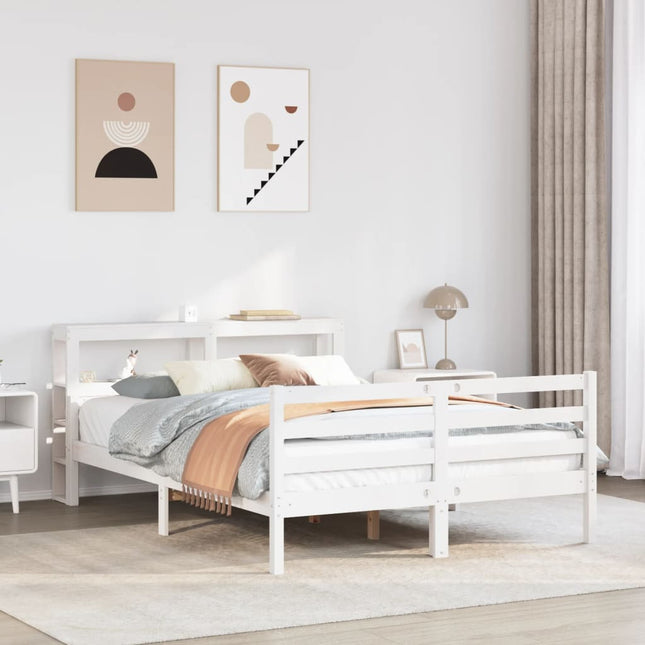 sengeramme med sengegavl 150x200 cm massivt fyrretræ hvid