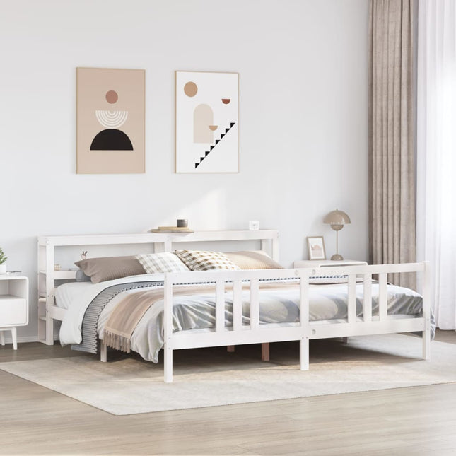 Sengeramme med hovedgærde uden madras Hvid 200x200 cm