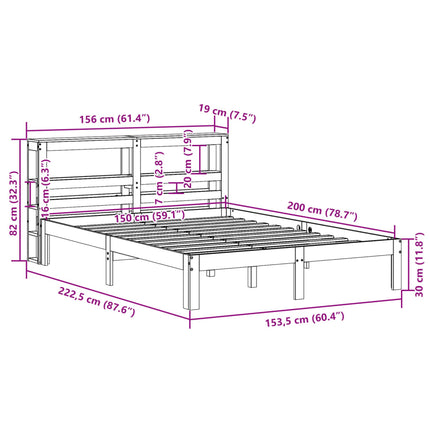 sengeramme med sengegavl 150x200 cm massivt fyrretræ
