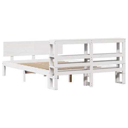sengeramme med sengegavl 150x200 cm massivt fyrretræ hvid