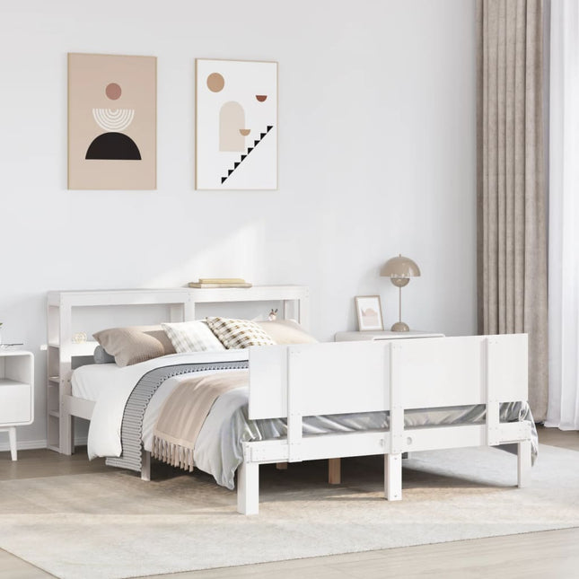 sengeramme med sengegavl 150x200 cm massivt fyrretræ hvid
