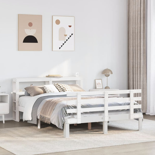 sengeramme med sengegavl135x190 cm massivt fyrretræ hvid