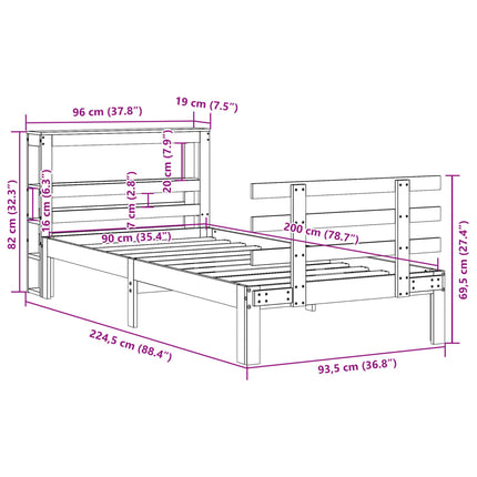 sengeramme med sengegavl 90x200 cm massivt fyrretræ