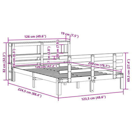 sengeramme med sengegavl 120x200 cm massivt fyrretræ hvid