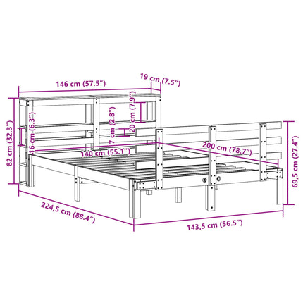sengeramme med sengegavl 140x200 cm massivt fyrretræ hvid