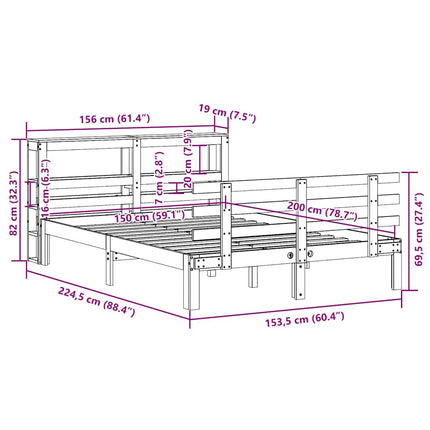sengeramme med sengegavl 150x200 cm massivt fyrretræ
