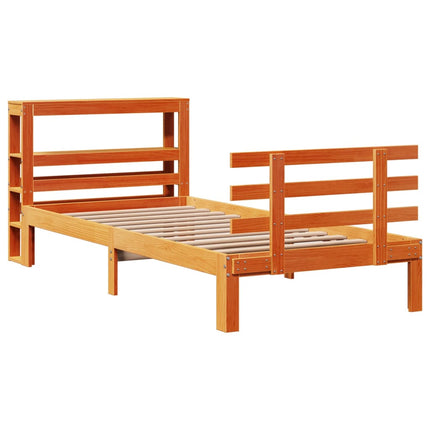 sengeramme med sengegavl 75x190 cm massivt fyrretræ gyldenbrun
