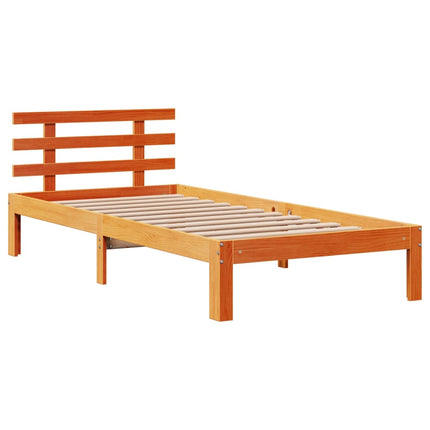 sengeramme med sengegavl 75x190 cm massivt fyrretræ gyldenbrun
