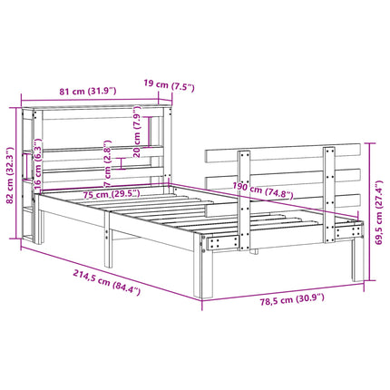 sengeramme med sengegavl 75x190 cm massivt fyrretræ gyldenbrun