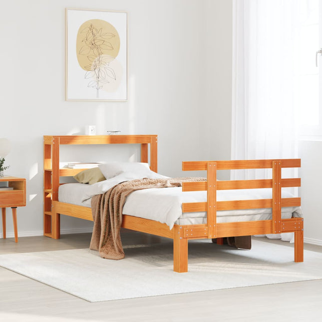sengeramme med sengegavl 100x200 cm massivt fyrretræ gyldenbrun