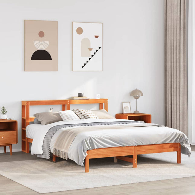 sengeramme uden madras 140x200 cm massivt fyr gyldenbrun