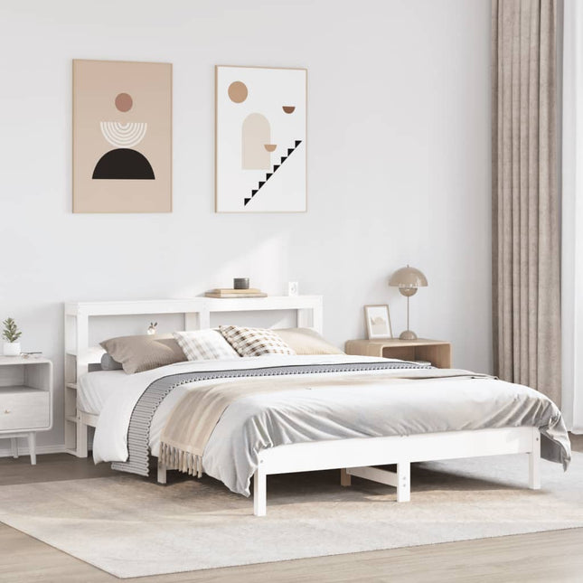 sengeramme uden madras 135x190 cm massivt fyrretræ hvid