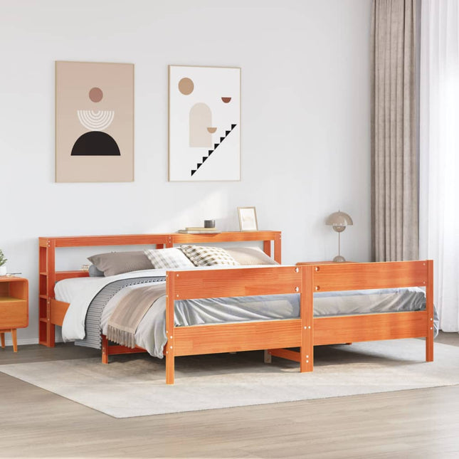 sengeramme uden madras 200x200 cm massivt fyrretræ gyldenbrun