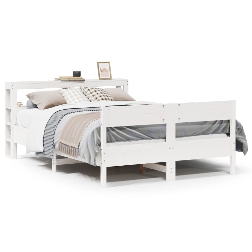 sengeramme uden madras 140x190 cm massivt fyrretræ hvid