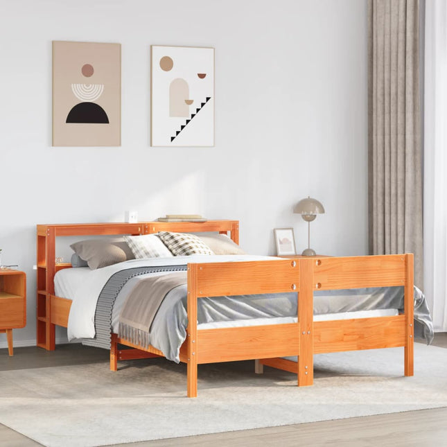 sengeramme uden madras 135x190 cm massivt fyrretræ brun