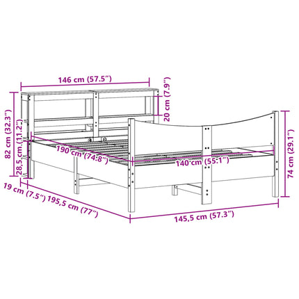 sengeramme med sengegavl 140x190 cm massivt fyrretræ hvid