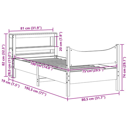sengeramme med sengegavl 75x190 cm massivt fyrretræ hvid