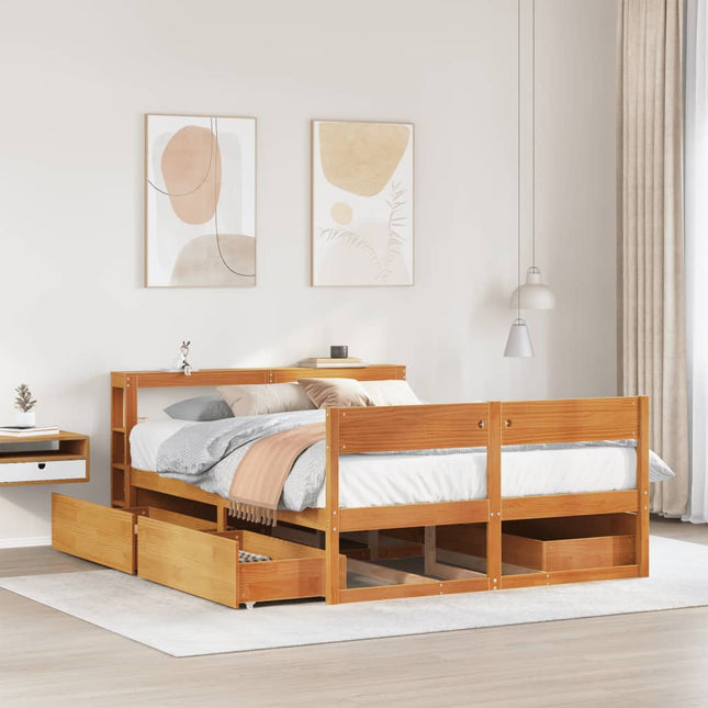 sengeramme uden madras 150x200 cm massivt fyrretræ gyldenbrun