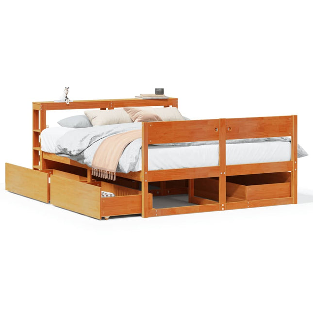 sengeramme uden madras 135x190 cm massivt fyrretræ brun