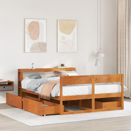 sengeramme uden madras 135x190 cm massivt fyrretræ brun