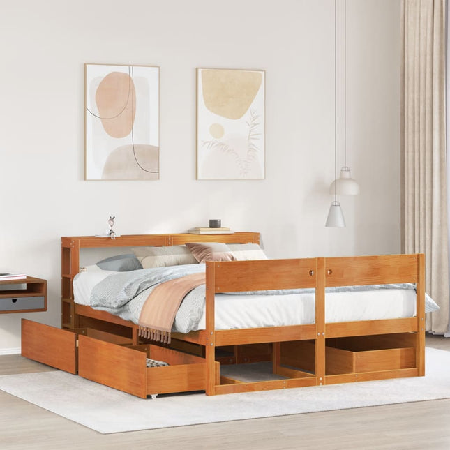 sengeramme uden madras 135x190 cm massivt fyrretræ brun