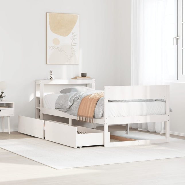 sengeramme uden madras 75x190 cm massivt fyrretræ hvid