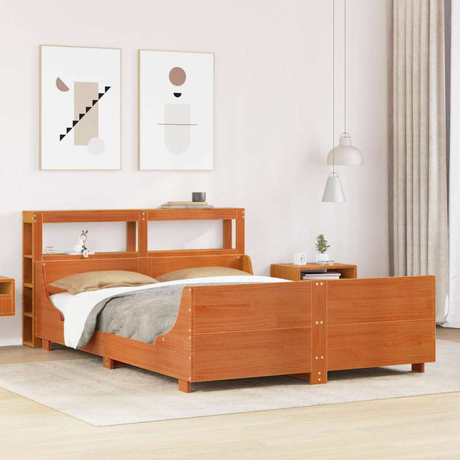 sengeramme uden madras 135x190 cm massivt fyrretræ brun