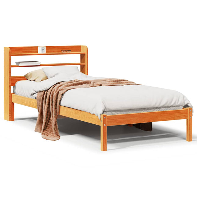 sengeramme med sengegavl 75x190 cm massivt fyrretræ gyldenbrun
