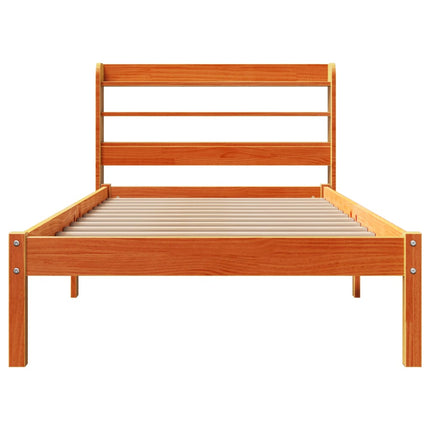 sengeramme med sengegavl 100x200 cm massivt fyrretræ gyldenbrun
