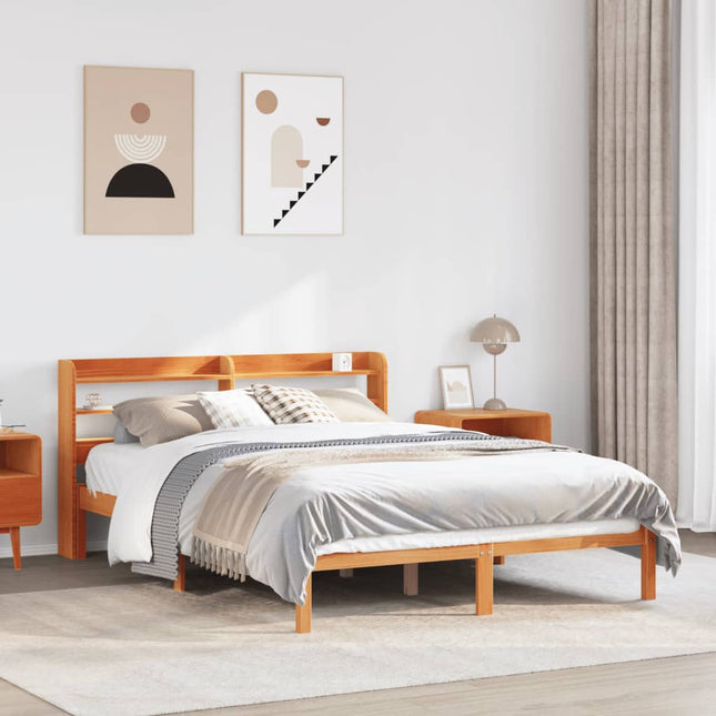 sengeramme med sengegavl 120x200 cm massivt fyrretræ gyldenbrun