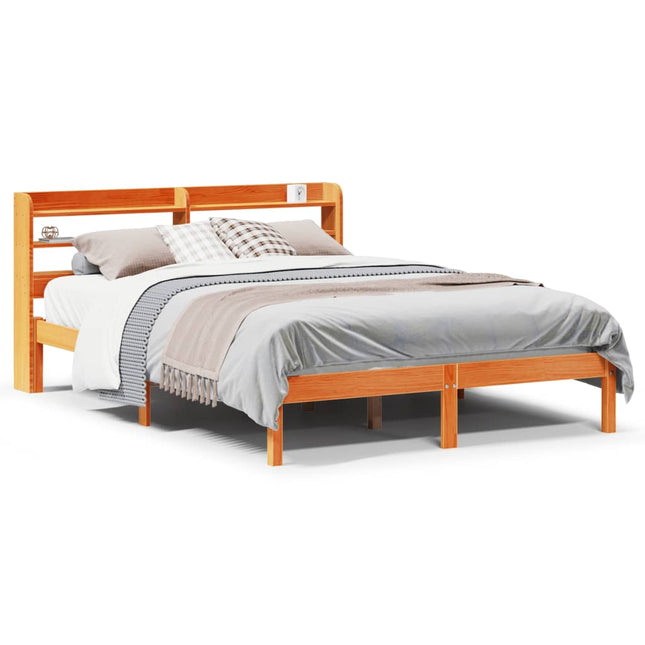sengeramme med sengegavl 140x200 cm massivt fyrretræ gyldenbrun