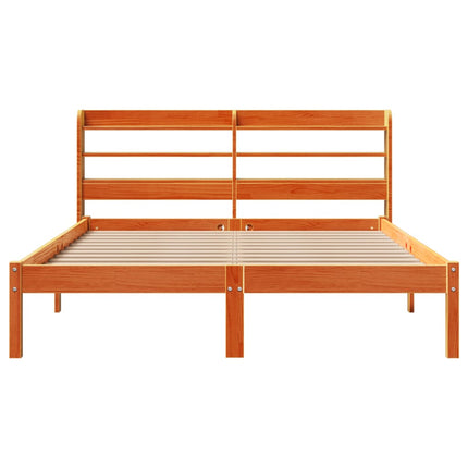 sengeramme med sengegavl 140x200 cm massivt fyrretræ gyldenbrun