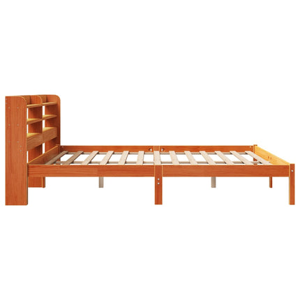 sengeramme med sengegavl 200x200 cm massivt fyrretræ gyldenbrun