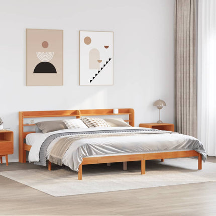 sengeramme med sengegavl 200x200 cm massivt fyrretræ gyldenbrun
