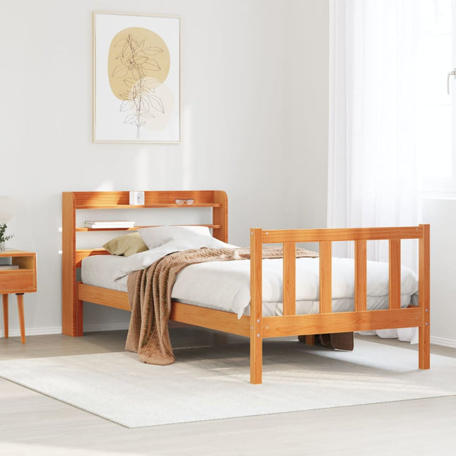sengeramme med sengegavl 100x200 cm massivt fyrretræ gyldenbrun