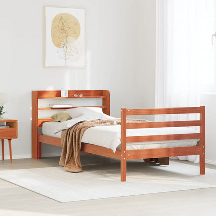 sengeramme uden madras 75x190 cm massivt fyrretræ gyldenbrun