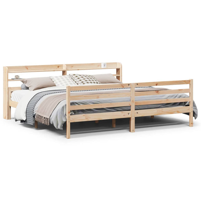 sengeramme med sengegavl 200x200 cm massivt fyrretræ