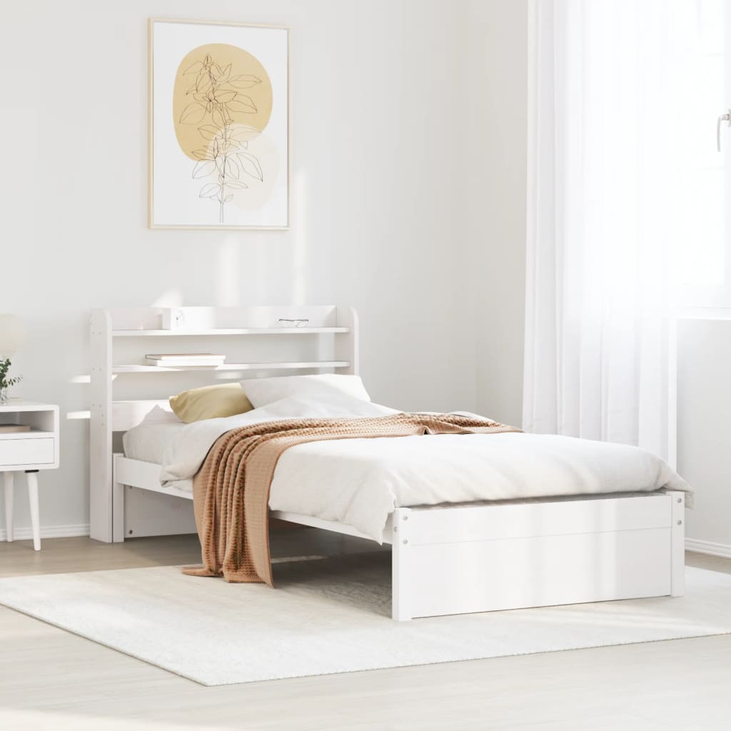 sengeramme med sengegavl 75x190 cm massivt fyrretræ hvid