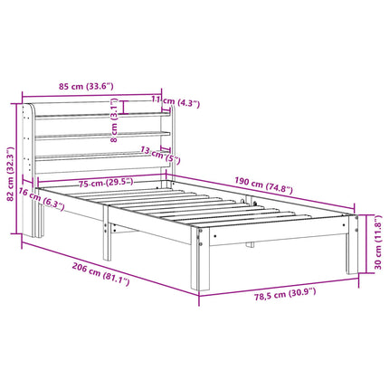 sengeramme uden madras 75x190 cm massivt fyrretræ gyldenbrun