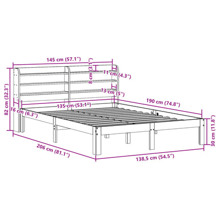 sengeramme uden madras 135x190 cm massivt fyrretræ brun