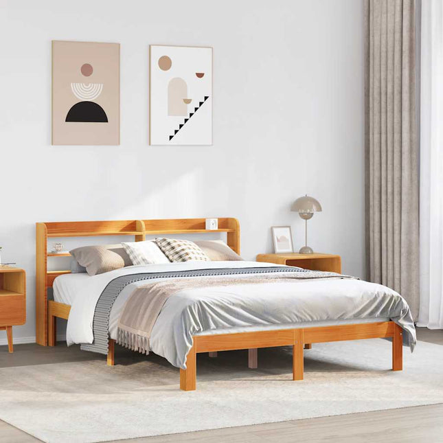 sengeramme uden madras 140x190 cm massivt fyrretræ gyldenbrun