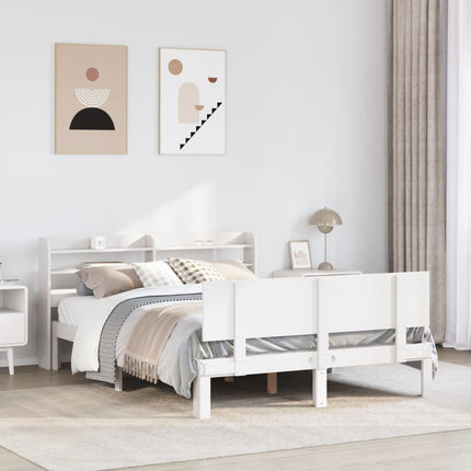 sengeramme med sengegavl 150x200 cm massivt fyrretræ hvid