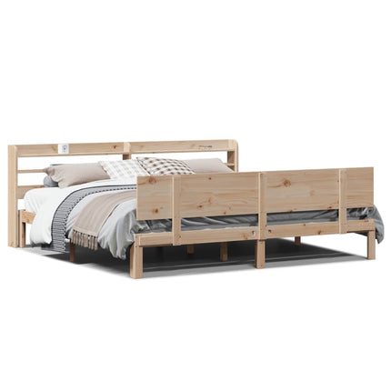 sengeramme med sengegavl 200x200 cm massivt fyrretræ