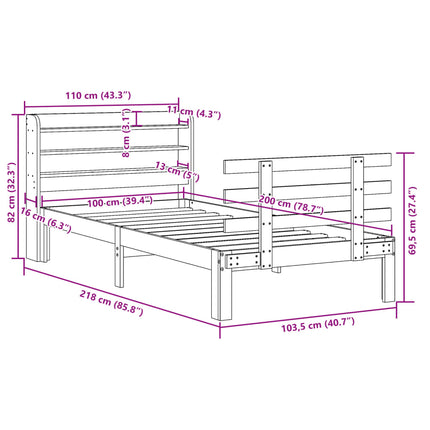 Sengeramme med hovedgærde uden madras Hvid 100x200 cm