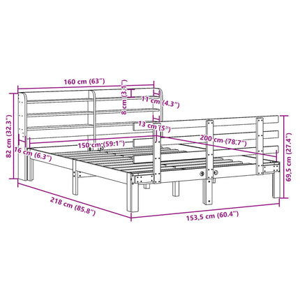 sengeramme med sengegavl 150x200 cm massivt fyrretræ